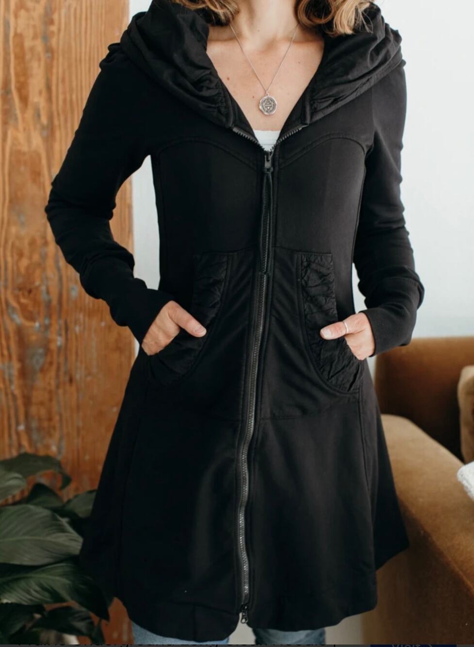 Prairie Underground Long Cloak Hoodie Small Black Organic Cotton Full Zip Jacket